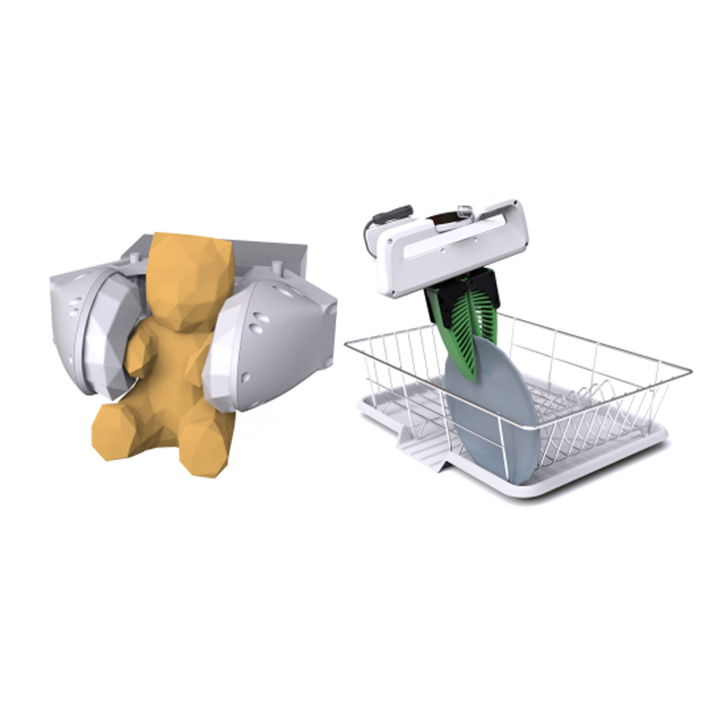 stuffed bear and plates in grippers