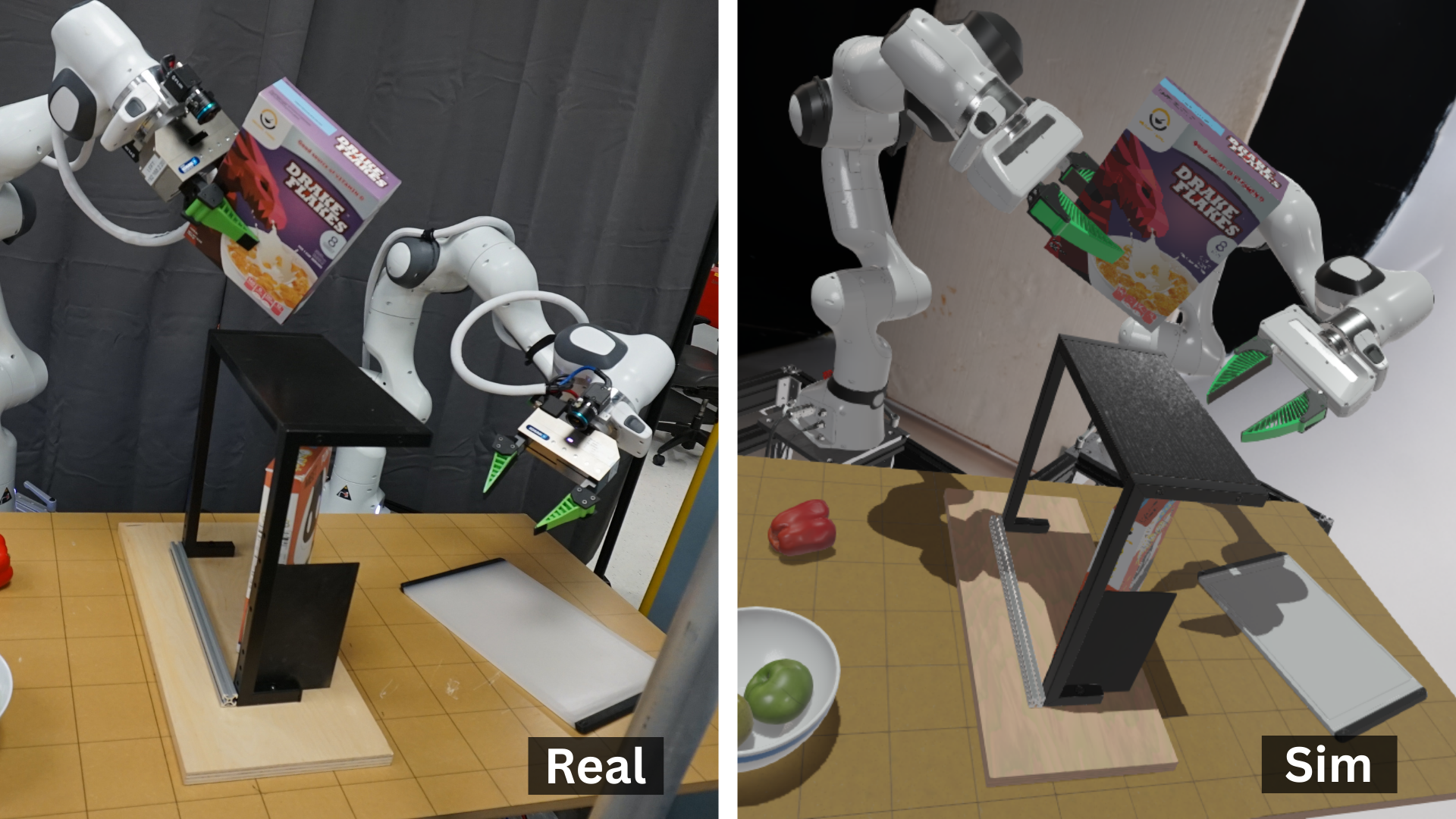 split image of robot in real and sim